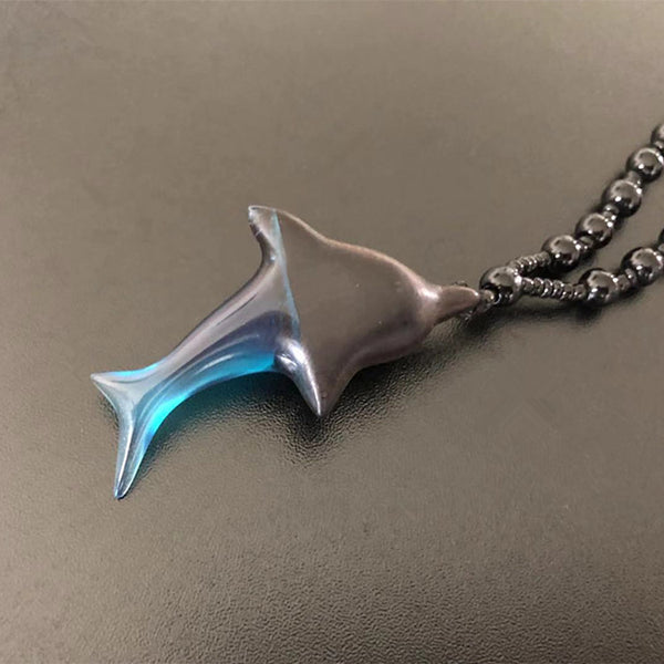 Blue Epoxy Resin Wood Pendant Necklace Handmade Dolphin Shaped Jewelry for Women and Men
