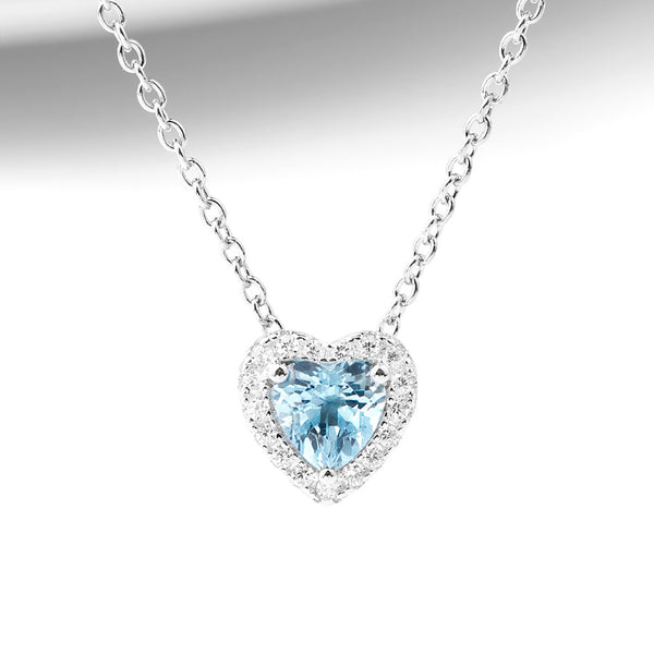 Blue Heart Aquamarine Pendant Necklace in White Gold Plated Silver Women Accessories