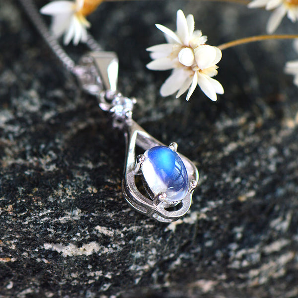 Blue Moonstone Pendant Necklace Gold Sterling Silver Jewelry Women adorable