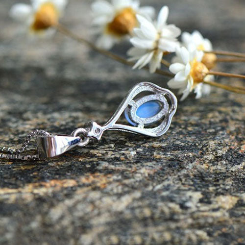 Blue Moonstone Pendant Necklace Gold Sterling Silver Jewelry Women beautiful GEMSTONE