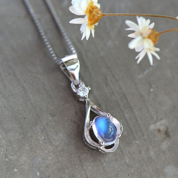 Blue Moonstone Pendant Necklace Gold Sterling Silver Jewelry Women charming