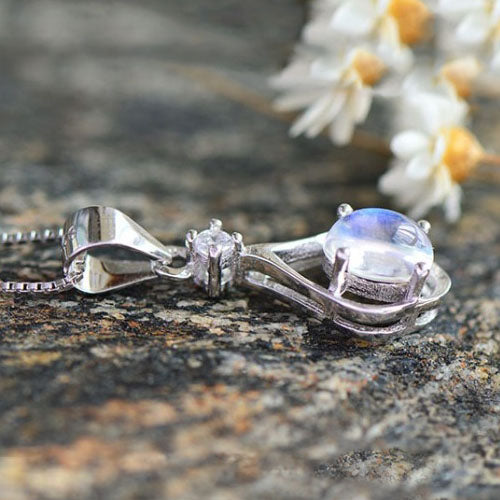 Blue Moonstone Pendant Necklace Gold Sterling Silver Jewelry Women gemstone jewelry