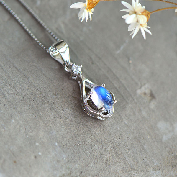 Blue Moonstone Pendant Necklace Gold Sterling Silver Jewelry Women good jewelry