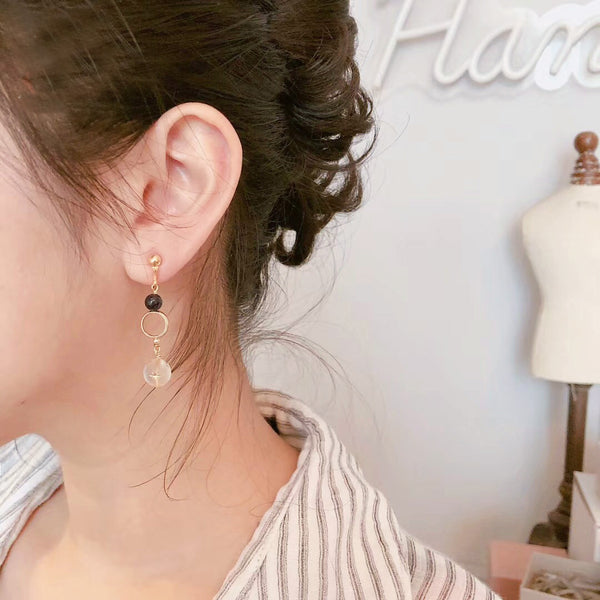 Blue Sandstone Stud Clip Earrings Gold Unique Handmade Jewelry Women chic