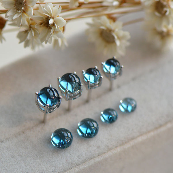 Blue Topaz Stud Earrings in White Gold Plated Sterling Silver November Birthstone Handmade Jewelry