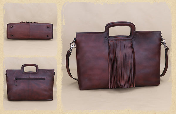 Boho Black Leather Fringe Handbags Leather Shoulder Bag For Women