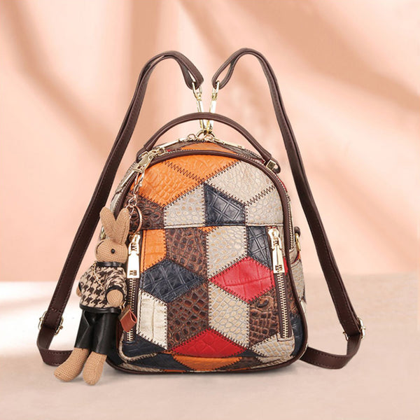 Boho Ladies Leather Small Backpack Purses Leather Rucksack Shoulder Bag For Women