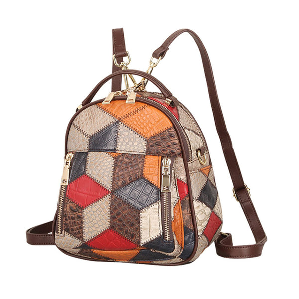 Boho Ladies Leather Small Backpack Purses Leather Rucksack For Women Cowhide