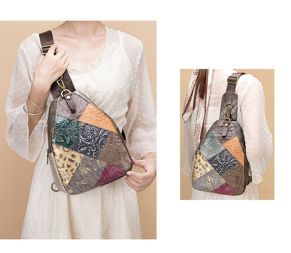Boho Women's Crossbody Chest Backpack Bag Leather Sling Bags For Women Cowhide