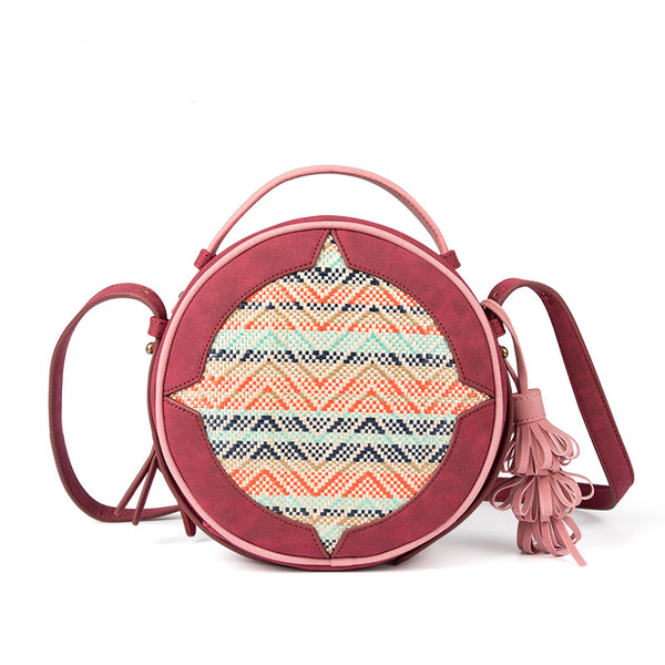 Boho Women's PU Leather Circle Bag Crossbody Sling Bag Purse For Ladies Beautiful