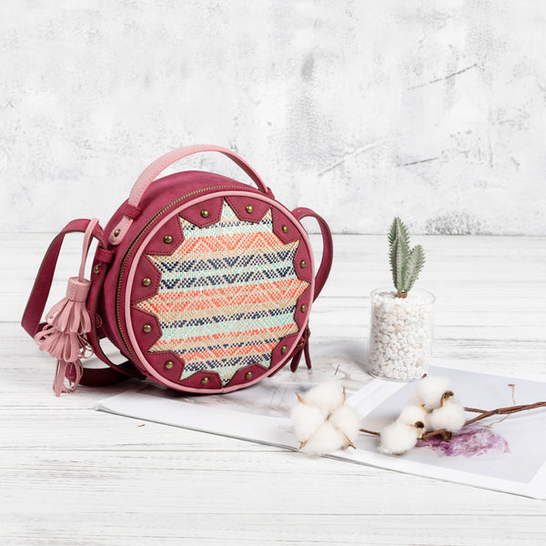 Boho Women's PU Leather Circle Bag Crossbody Sling Bag Purse For Ladies Chic