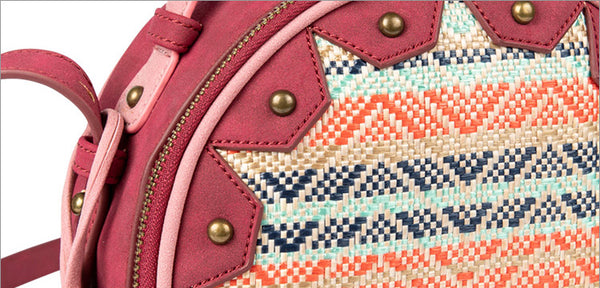 Boho Women's PU Leather Circle Bag Crossbody Sling Bag Purse For Ladies Details