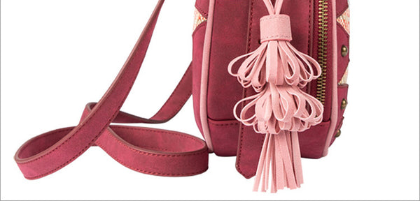 Boho Women's PU Leather Circle Bag Crossbody Sling Bag Purse For Ladies Funky