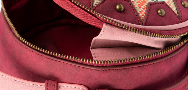 Boho Women's PU Leather Circle Bag Crossbody Sling Bag Purse For Ladies Inside