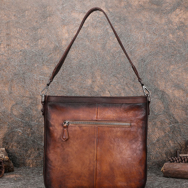 Boho Women's Rivets Leather Crossbody Satchel Purse Tote Handbags for Women Brown