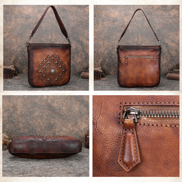 Boho Women's Rivets Leather Crossbody Satchel Purse Tote Handbags for Women Chic