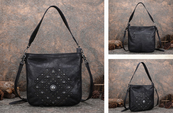 Boho Women's Rivets Leather Crossbody Satchel Purse Tote Handbags for Women Cool