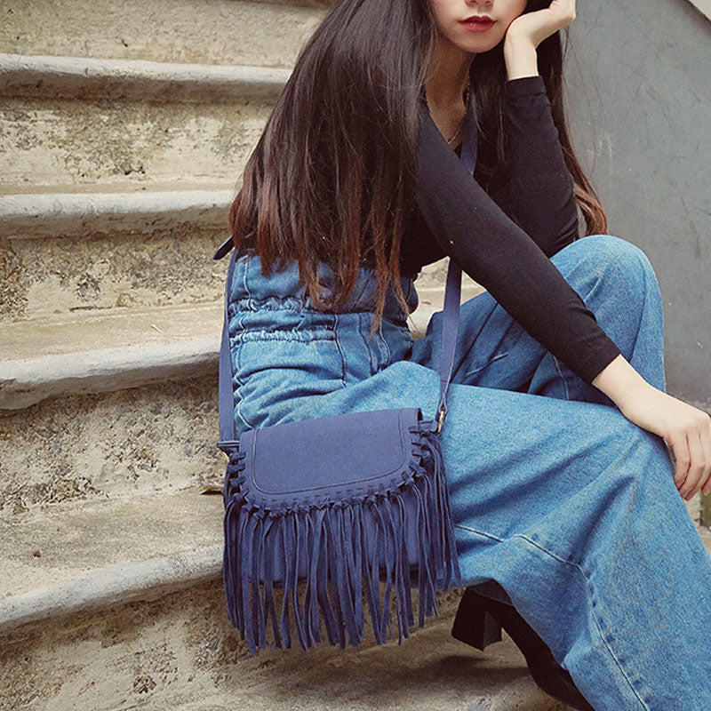 Boho Women's Vegan Leather Fringe Crossbody Sling Bag Purse Satchel Bag For Women Affordable