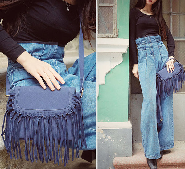 Boho Women's Vegan Leather Fringe Crossbody Sling Bag Purse Satchel Bag For Women Beautiful