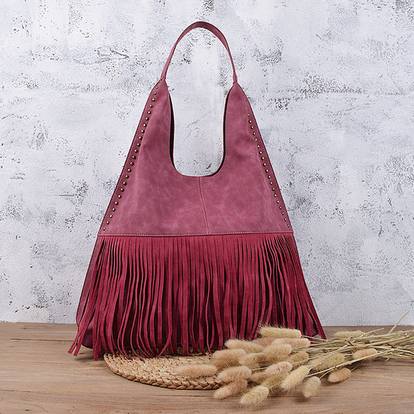 Boho Womens Fringe PU Leather Handbags Shoulder Purse  for Women Accessories