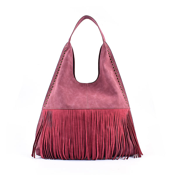 Boho Womens Fringe PU Leather Handbags Shoulder Purse for Women