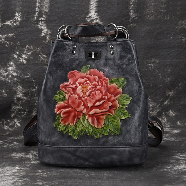 Boho Womens Genuine Leather Backpack Purse Small Shoulder Bag for Women Beautiful