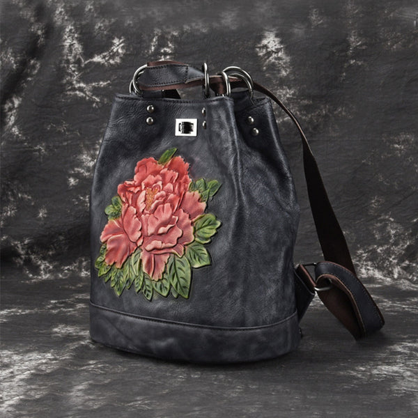 Boho Womens Genuine Leather Backpack Purse Small Shoulder Bag for Women Chic