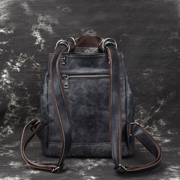 Boho Womens Genuine Leather Backpack Purse Small Shoulder Bag for Women Cool