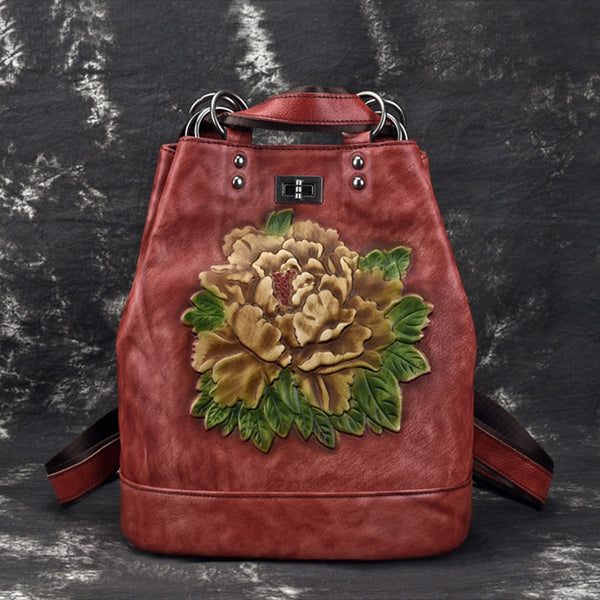 Boho Womens Genuine Leather Backpack Purse Small Shoulder Bag for Women Cowhide