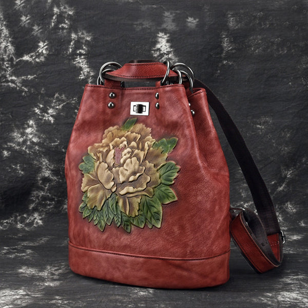 Boho Womens Genuine Leather Backpack Purse Small Shoulder Bag for Women Cowhide