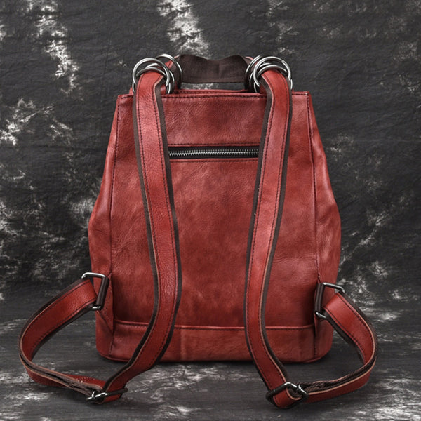 Boho Womens Genuine Leather Backpack Purse Small Shoulder Bag for Women Durable