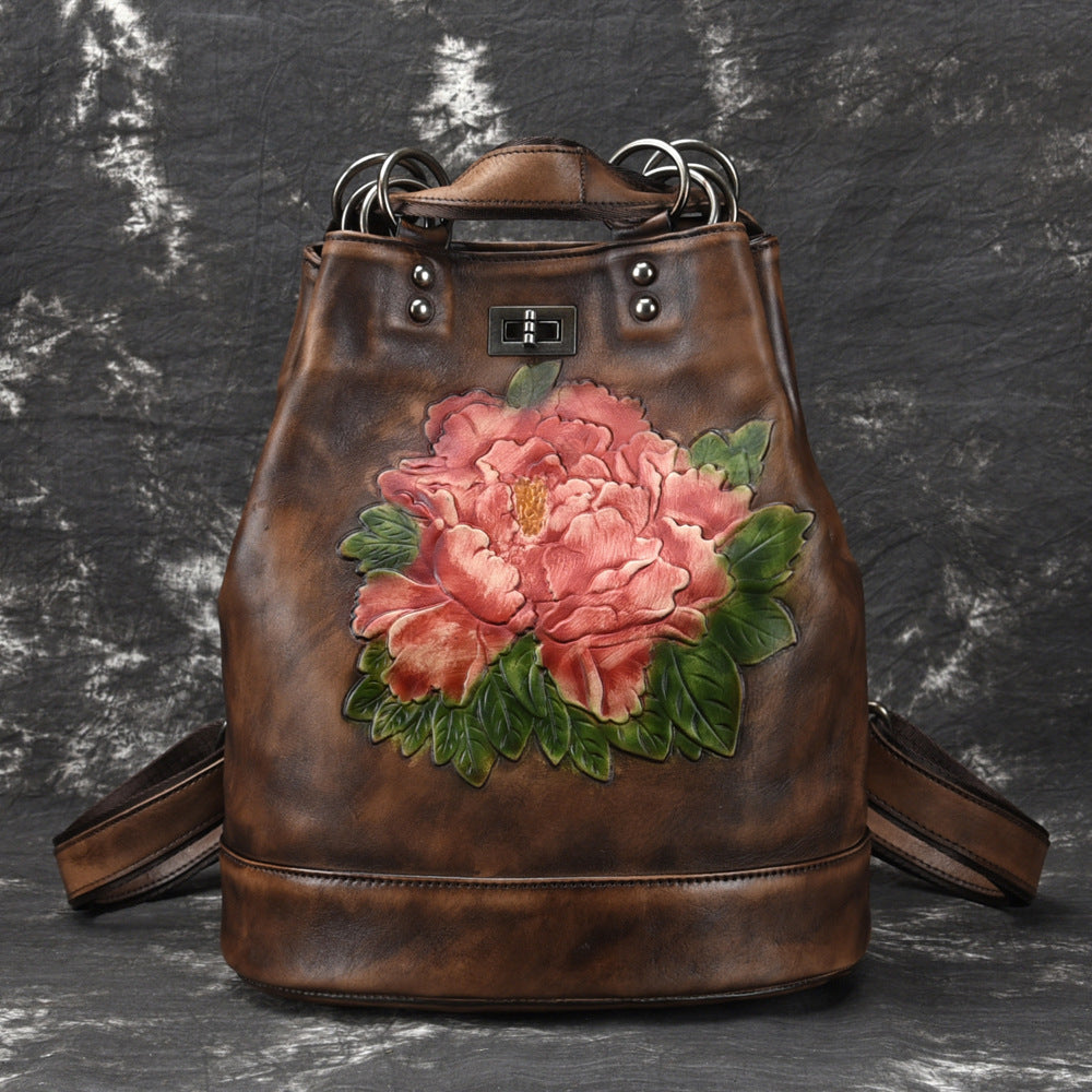 Boho Womens Genuine Leather Backpack Purse Small Shoulder Bag for Women Durable