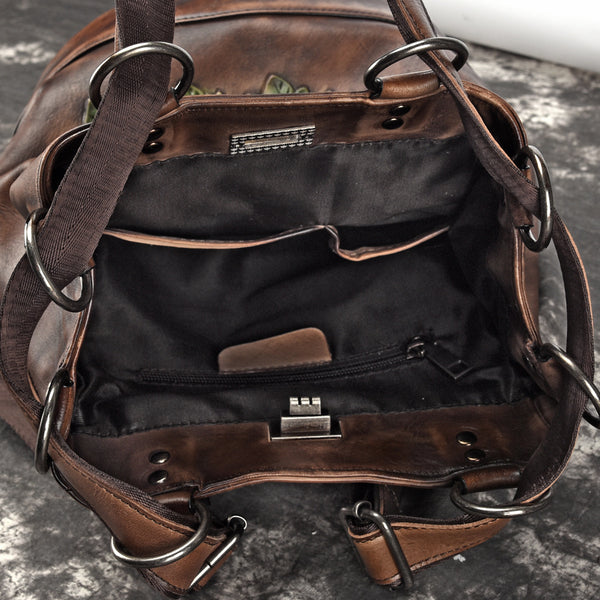 Boho Womens Genuine Leather Backpack Purse Small Shoulder Bag for Women Handmade