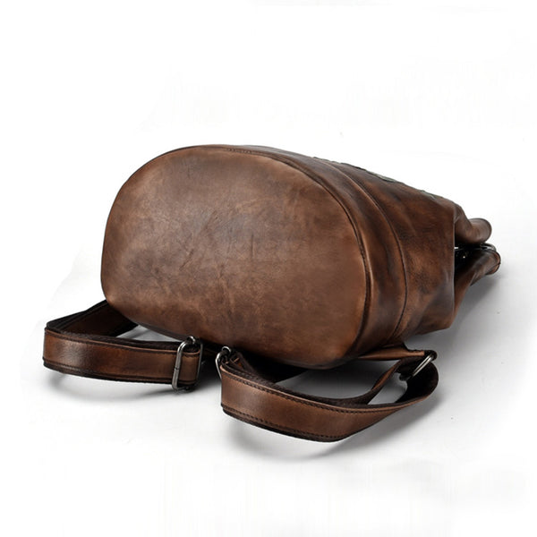 Boho Womens Genuine Leather Backpack Purse Small Shoulder Bag for Women Small