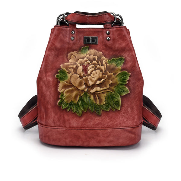 Boho Womens Genuine Leather Backpack Purse Small Shoulder Bag