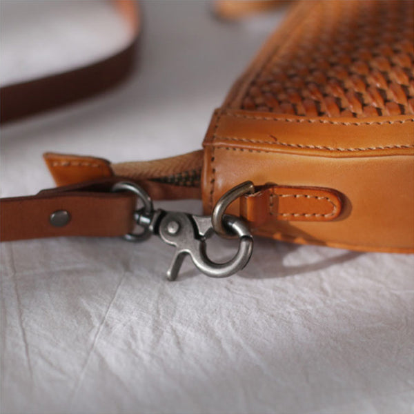 Boho Womens Half Round Brown Leather Braided Crossbody Purse Small Shoulder Bag for Women Funky