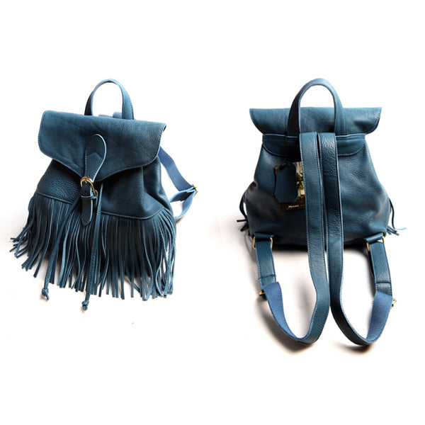 Boho Womens Leather Fringe Backpack Purse Hippie Backpack Bags for Women Cowhide