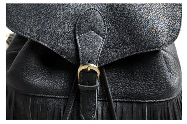 Boho Womens Leather Fringe Backpack Purse Hippie Backpack Bags for Women Details