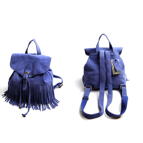 Boho Womens Leather Fringe Backpack Purse Hippie Backpack Bags for Women Genuine Leather