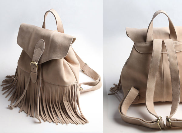 Boho Womens Leather Fringe Backpack Purse Hippie Backpack Bags for Women Latest
