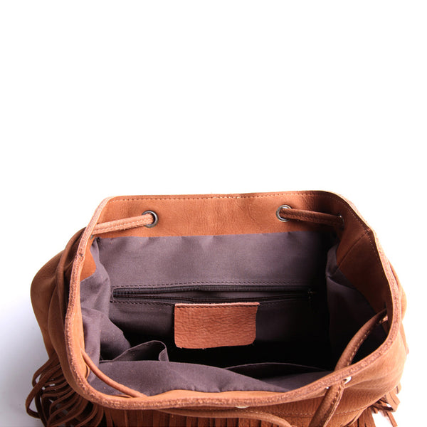 Boho Womens Leather Fringe Backpack Purse Hippie Backpack Bags for Women Quality
