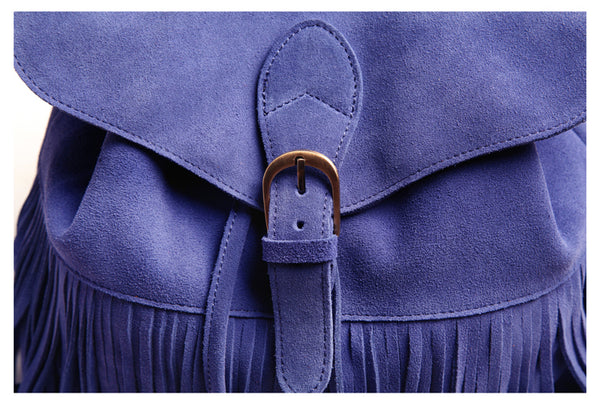 Boho Womens Leather Fringe Backpack Purse Hippie Backpack Bags for Women Small
