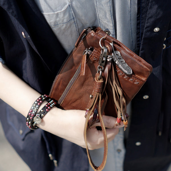 Boho Womens Leather Wallet That Holds Phone Leather Wallets With Tassels For Women Accessories