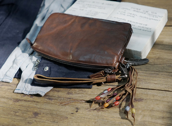 Boho Womens Leather Wallet That Holds Phone Leather Wallets With Tassels For Women Brown