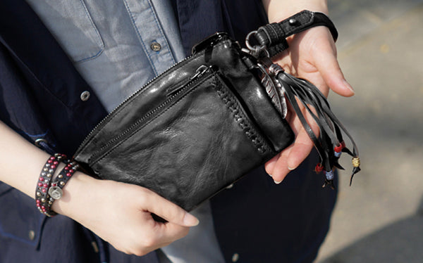 Boho Womens Leather Wallet That Holds Phone Leather Wallets With Tassels For Women Cowhide