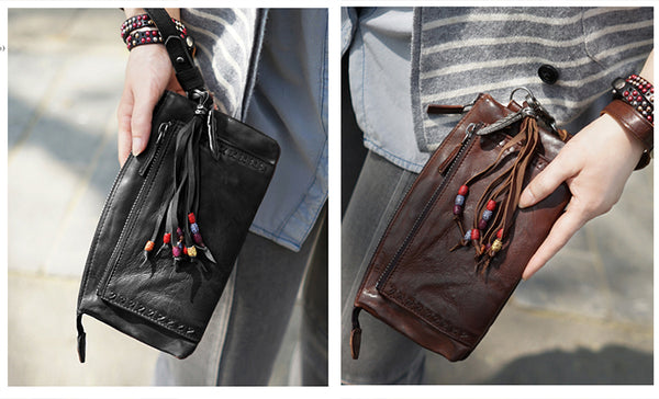 Boho Womens Leather Wallet That Holds Phone Leather Wallets With Tassels For Women Genuine Leather