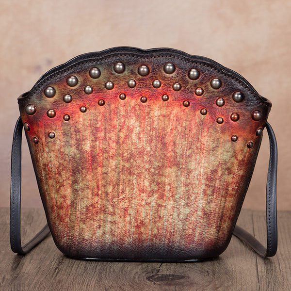 Boho Womens Rivets Genuine Leather Crossbody Bag Shoulder Purse For Women