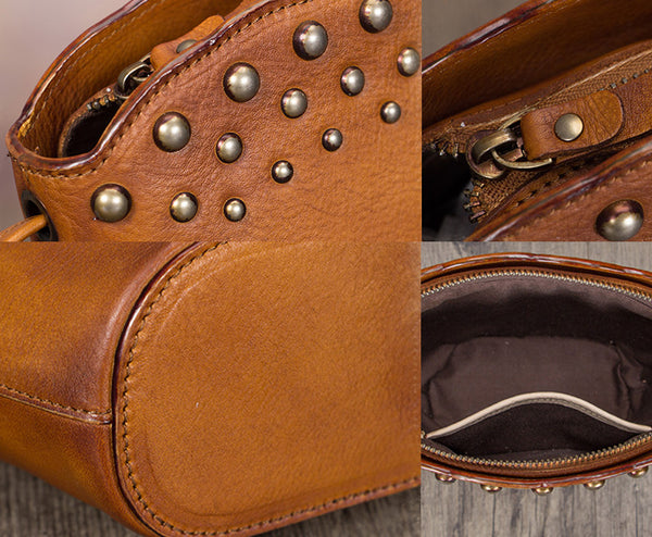 Boho Womens Rivets Genuine Leather Crossbody Bag Shoulder Purse For Women Details