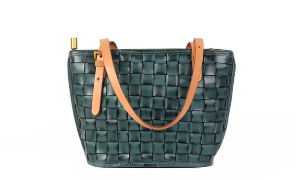 Boho Womens Woven Leather Tote Bag Purse Shoulder Handbags For Women Cute