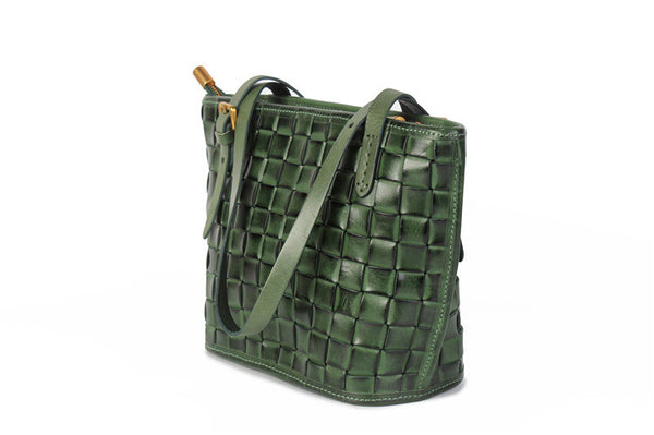 Boho Womens Woven Leather Tote Bag Purse Shoulder Handbags For Women Durable